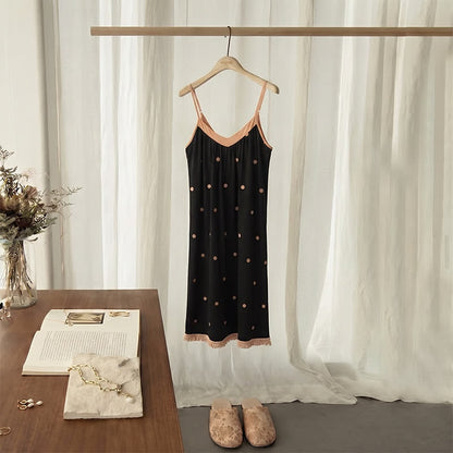 Schwarzes Baumwoll-Loungedress mit weißen Punkten - Schwarz - 2XL - image 0