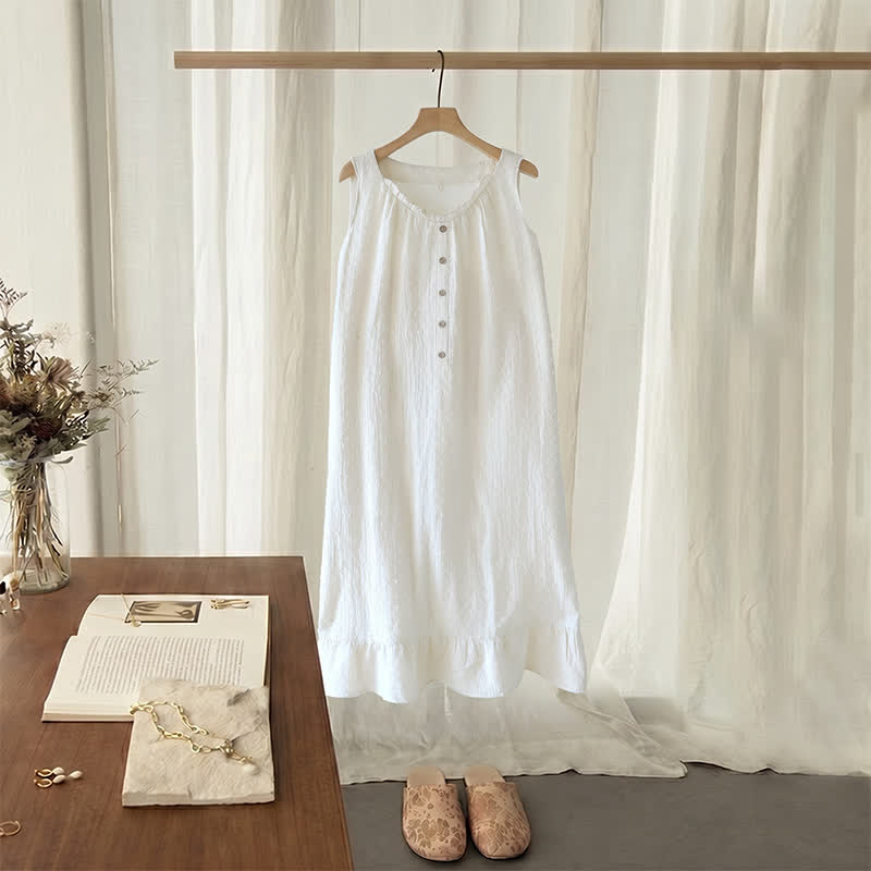 Ärmelloses Loungekleid aus weißem, strukturiertem Baumwollstoff - Weiß - XL - image 0
