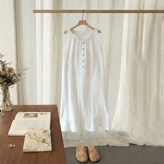 Ärmelloses Loungekleid aus weißem, strukturiertem Baumwollstoff - Weiß - XL - image 0
