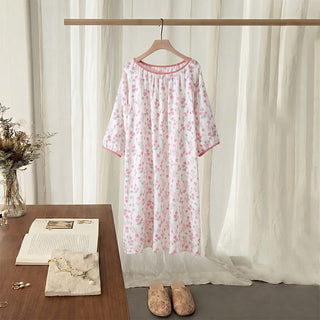 Nachtkleid aus Baumwolle in pastoralem Rosa mit Blumenmuster - Rosa - XL - image 0