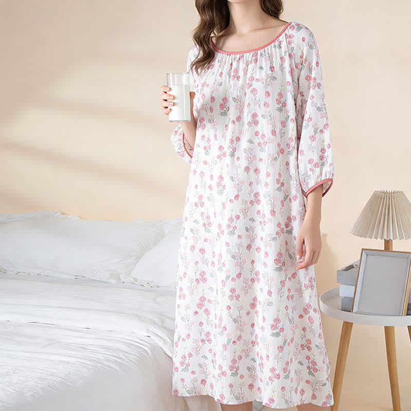 Nachtkleid aus Baumwolle in pastoralem Rosa mit Blumenmuster - image 3