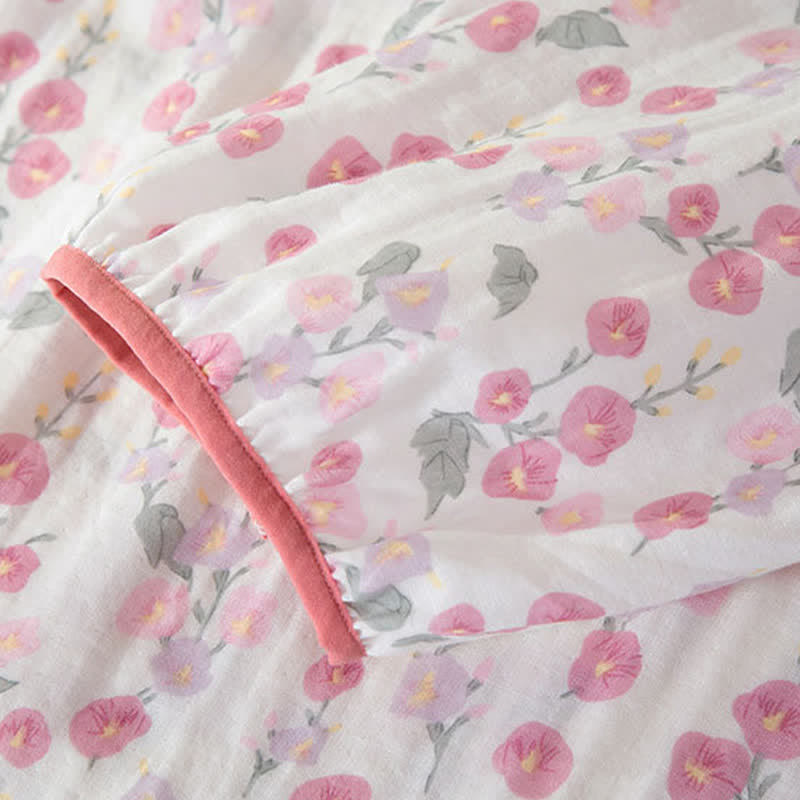 Nachtkleid aus Baumwolle in pastoralem Rosa mit Blumenmuster - image 7