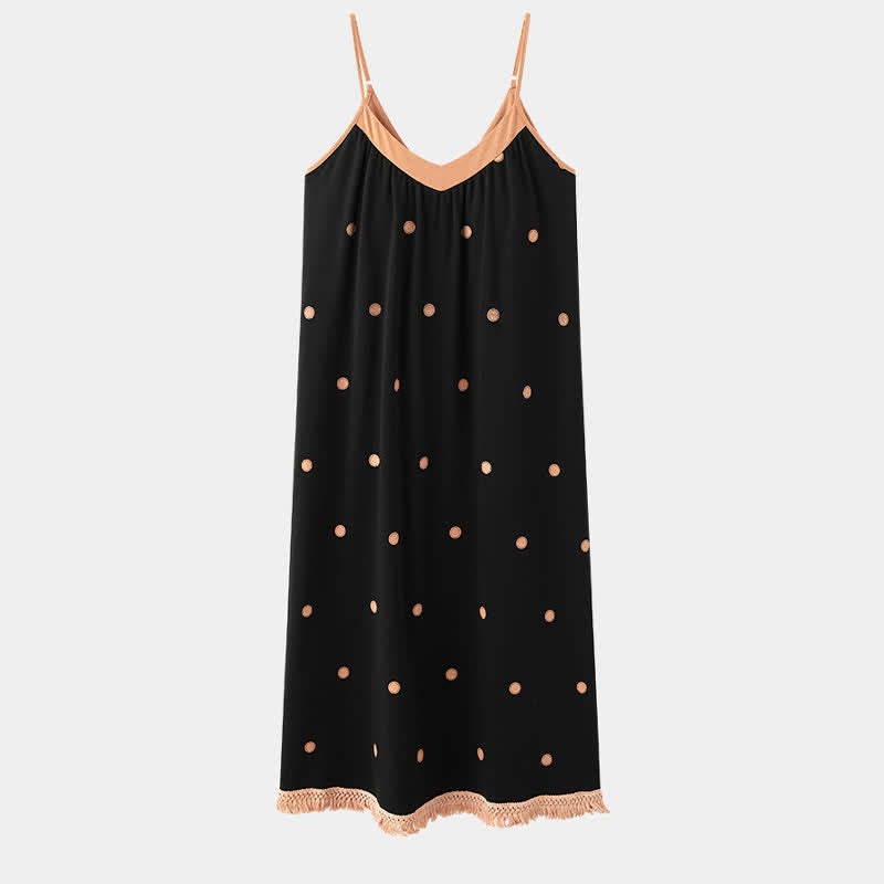 Schwarzes Baumwoll-Loungedress mit weißen Punkten - image 7