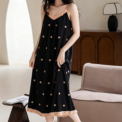 Schwarzes Baumwoll-Loungedress mit weißen Punkten - image 5
