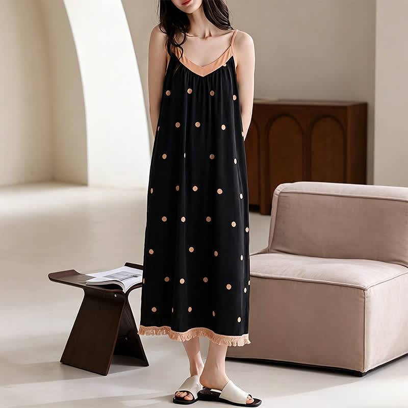 Schwarzes Baumwoll-Loungedress mit weißen Punkten - image 3
