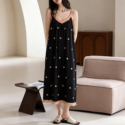 Schwarzes Baumwoll-Loungedress mit weißen Punkten - image 3