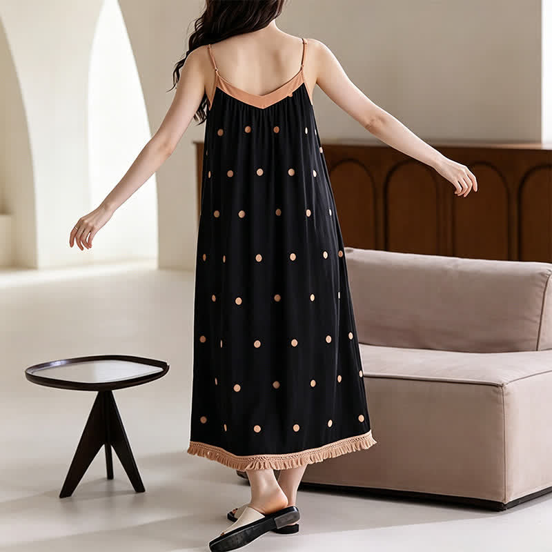 Schwarzes Baumwoll-Loungedress mit weißen Punkten - image 4