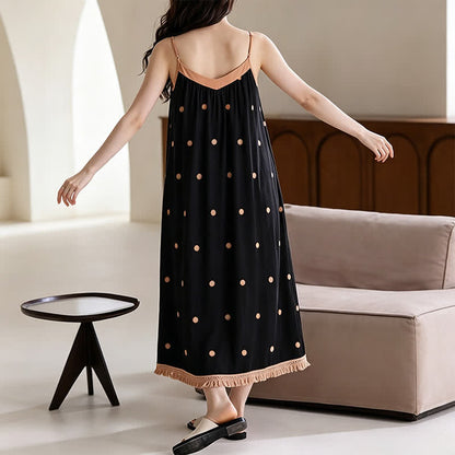 Schwarzes Baumwoll-Loungedress mit weißen Punkten - image 4