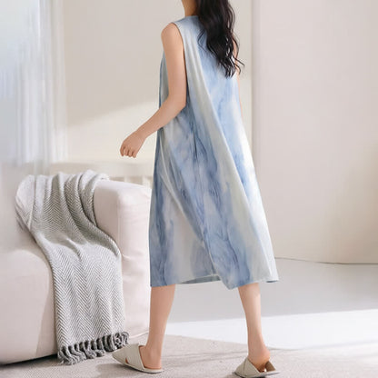 Hellblaues ärmelloses, wattiertes Loungekleid - image 9