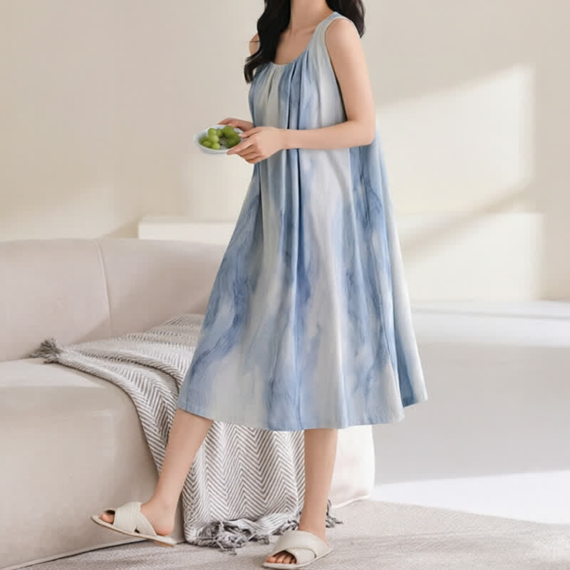 Hellblaues ärmelloses, wattiertes Loungekleid - image 8