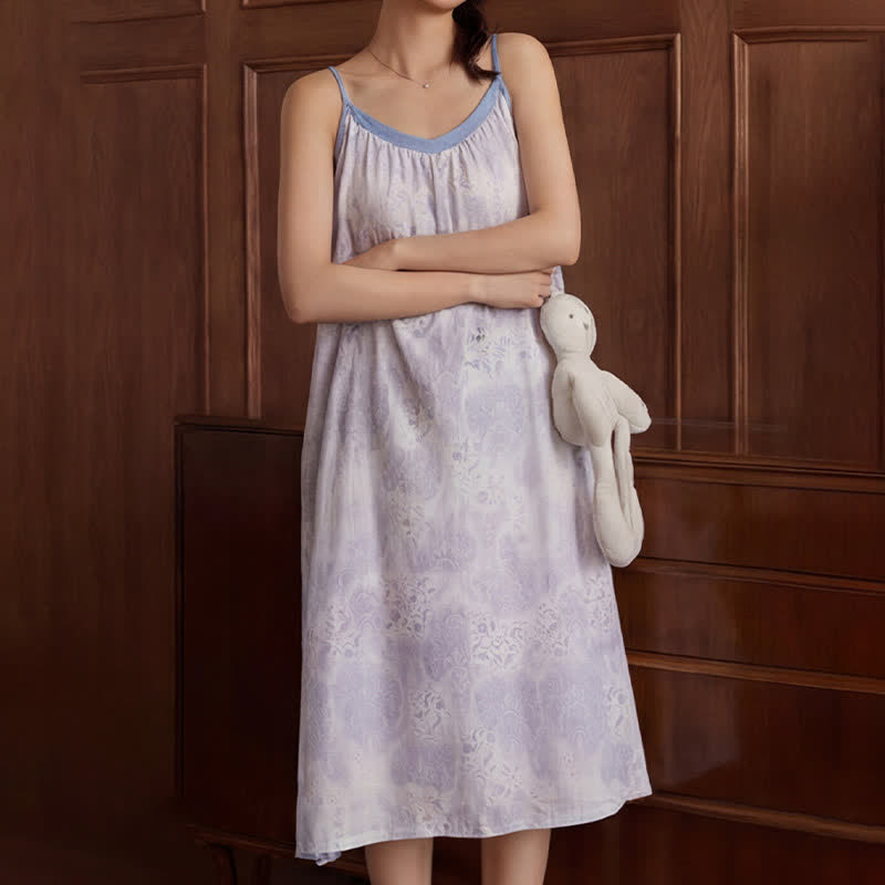 Lavendelfarbenes, ärmelloses Loungekleid mit V-Ausschnitt - image 4