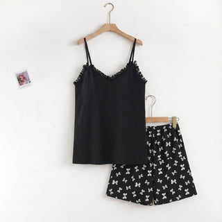Pyjama-Set mit Shorts und Schleifenprint - Schwarz - 2XL - image 0
