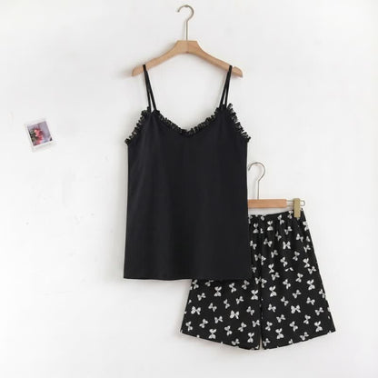 Pyjama-Set mit Shorts und Schleifenprint - Schwarz - 2XL - image 0