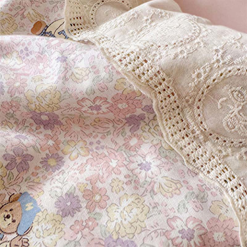 Bettwäsche-Set aus Baumwolle mit rosa Spitze und Bärenmotiv - image 3