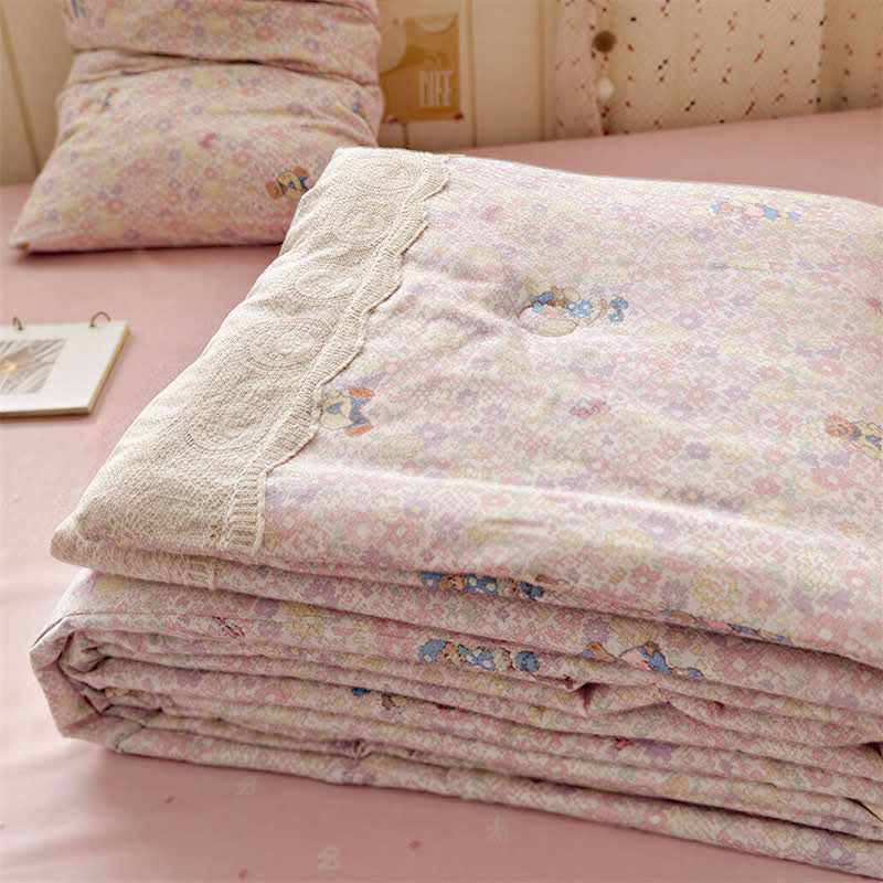 Bettwäsche-Set aus Baumwolle mit rosa Spitze und Bärenmotiv - image 0
