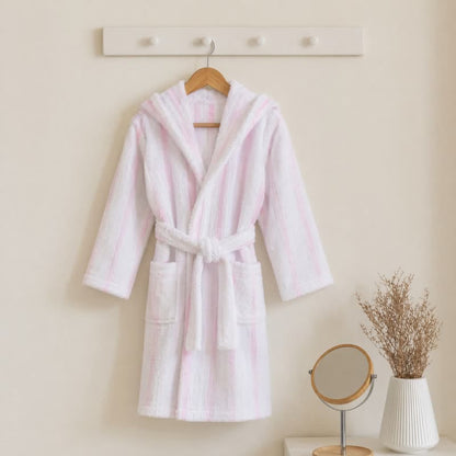 Rosa gestreifter Baumwollbademantel mit Kapuze für Kinder - Rosa - Kindergröße: 140-155 cm (55-61 Zoll) - image 0