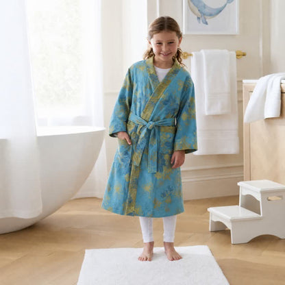 Blauer Baumwoll-Kimono-Bademantel mit Blumenmuster für Kinder - image 1