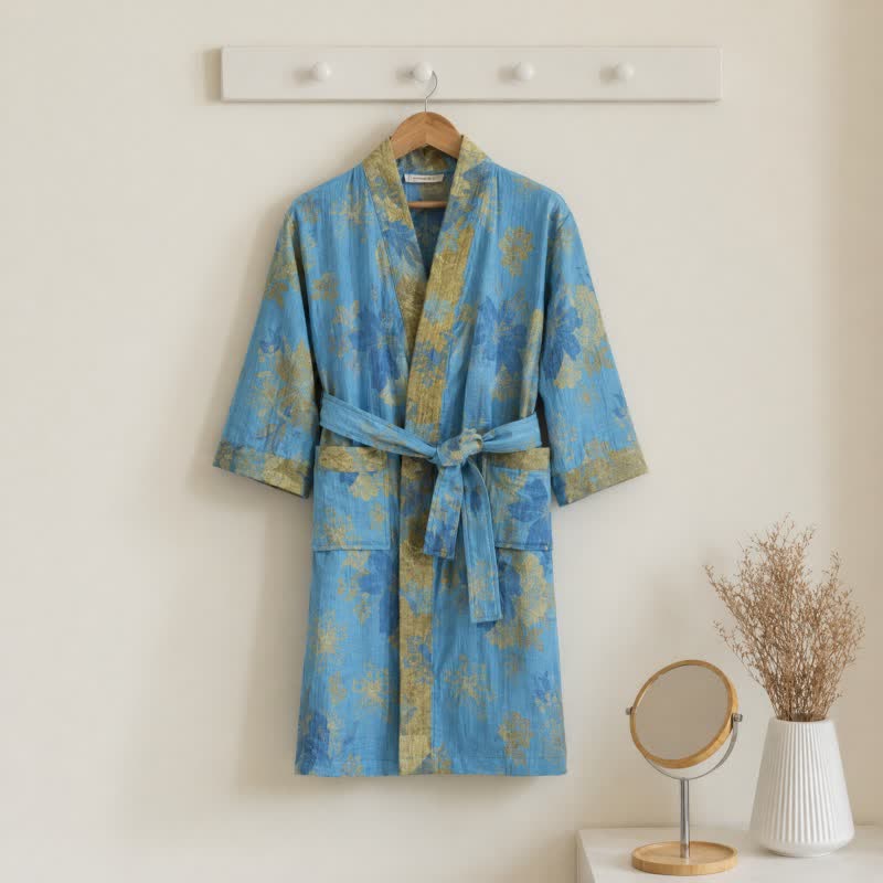Blauer Baumwoll-Kimono-Bademantel mit Blumenmuster für Kinder - Blau - Kindergröße: 150-160 cm (59-63 Zoll) - image 0