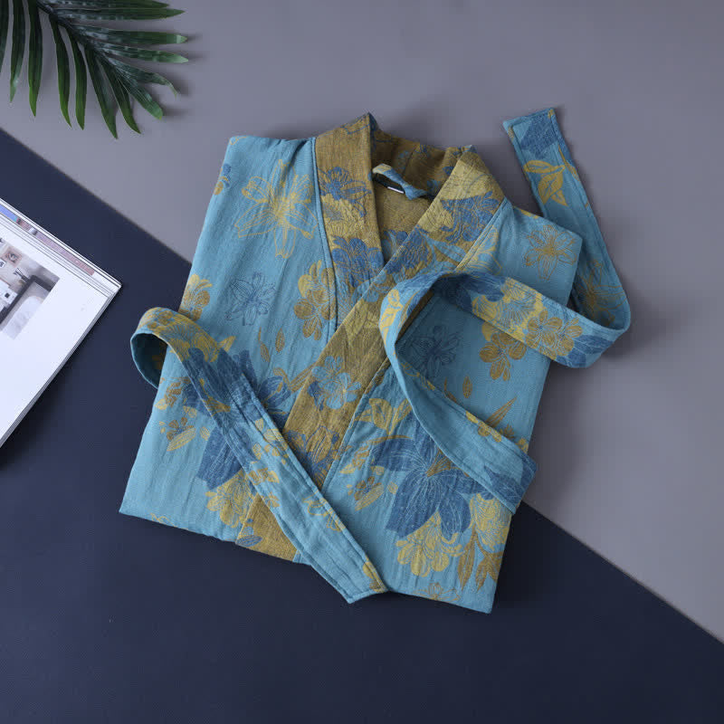Blauer Baumwoll-Kimono-Bademantel mit Blumenmuster für Kinder - image 3