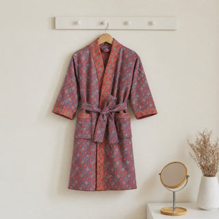 Vintage-Kimono aus Baumwolle für Kinder mit geometrischem Muster - Rot - Kindergröße: 150-160 cm (59-63 Zoll) - image 0