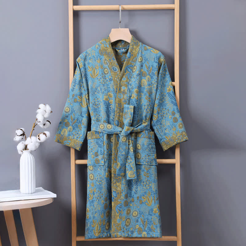 Blauer Baumwoll-Kimono-Bademantel mit Blumenmuster für Kinder - image 2