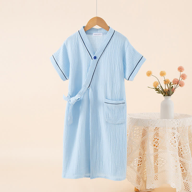 Blauer Kimono-Bademantel aus Baumwollgaze für Kinder - image 2
