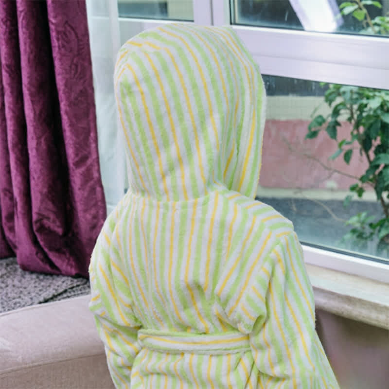 Weicher, grün gestreifter Baumwollbademantel für Kinder - image 3