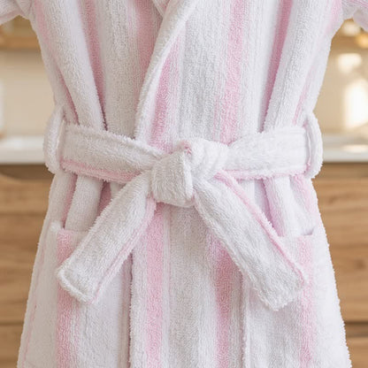 Rosa gestreifter Baumwollbademantel mit Kapuze für Kinder - image 3