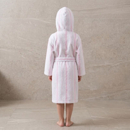 Rosa gestreifter Baumwollbademantel mit Kapuze für Kinder - image 2