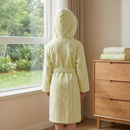 Weicher, grün gestreifter Baumwollbademantel für Kinder - image 2