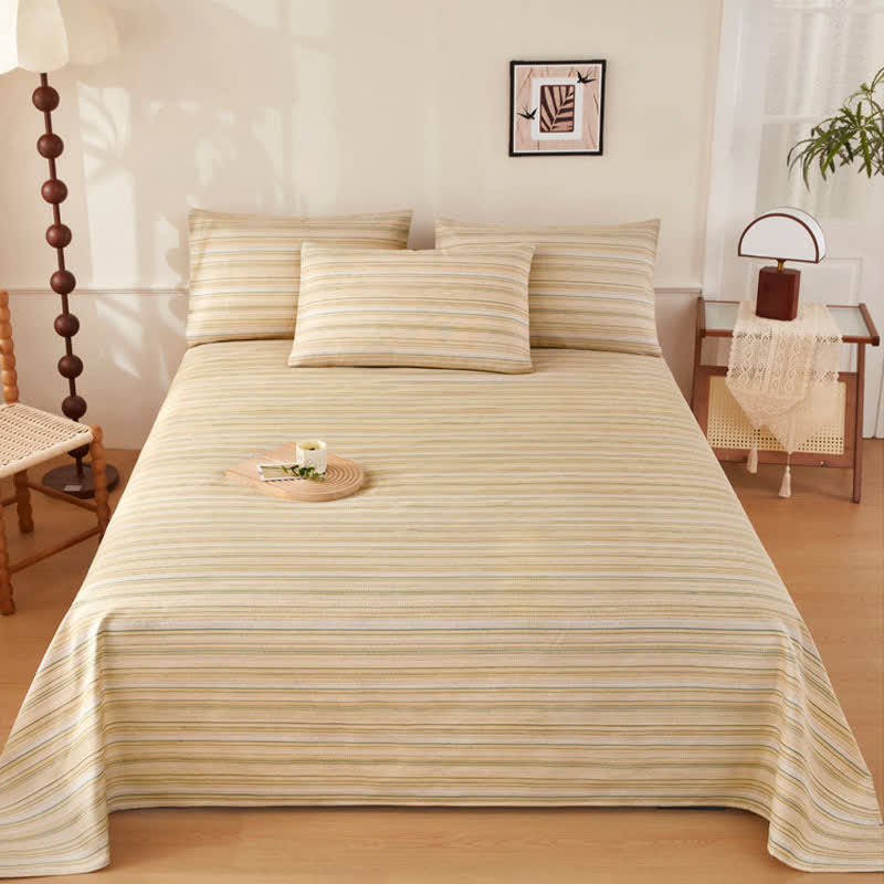 Rustikale Tagesdecke aus Baumwoll-Leinen-Streifen - Beige - Bettwäsche-Set - König - image 0