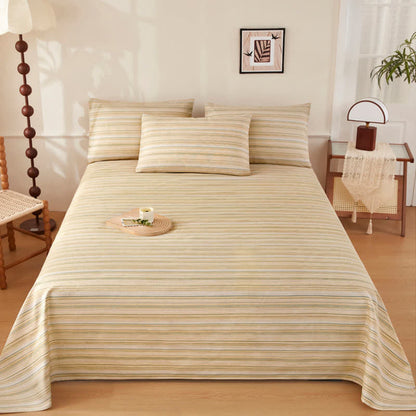 Rustikale Tagesdecke aus Baumwoll-Leinen-Streifen - Beige - Bettwäsche-Set - König - image 0