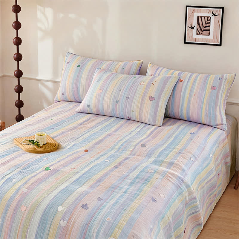 Weiches Bettwäsche-Set mit pastellfarbenen Regenbogenstreifen - image 1