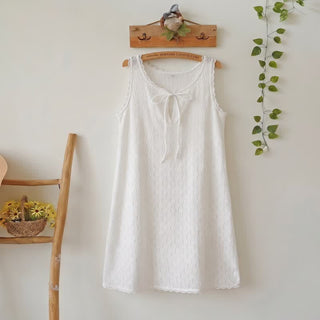 Baumwoll-Loungewear-Kleid mit Bindeband vorne - Weiß - XL - image 0