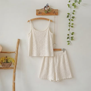 Beige Jacquard Cami Shorts Pyjama-Set - Beige - L - image 0