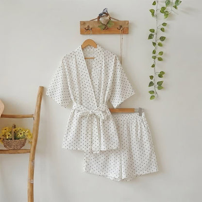 Kimono-Pyjama-Set aus Baumwolle mit Polka-Dots - Weiß - L - image 0