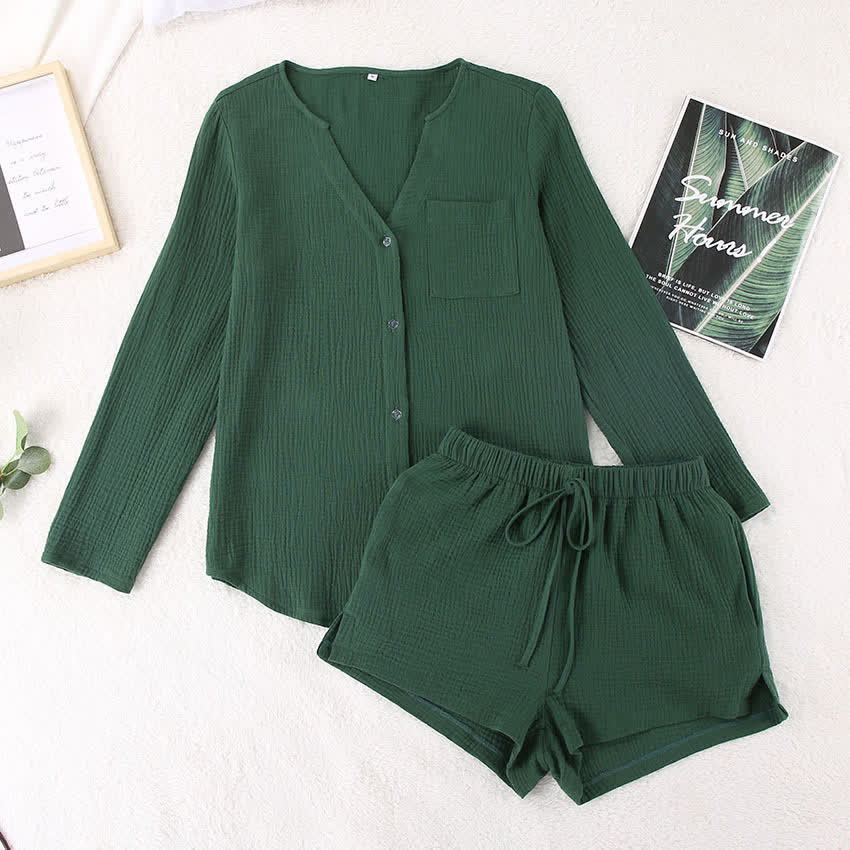 Pyjama-Set aus langärmeligem Oberteil und Shorts - image 16