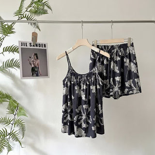 Schwarzes Pyjama-Set mit geblümtem Cami-Shorts - Schwarz - XL - image 0
