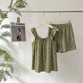 Olivgrüner Pyjama-Set mit Rüschen und Blumenmuster - Grün - XXL - image 0