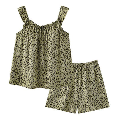 Olivgrüner Pyjama-Set mit Rüschen und Blumenmuster - image 5