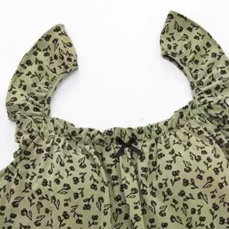 Olivgrüner Pyjama-Set mit Rüschen und Blumenmuster - image 6