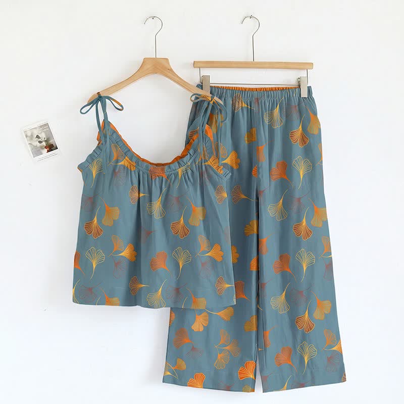 Ginkgo Pyjama-Set mit Camisole-Top und Hose - Blau & Orange - XL - image 0