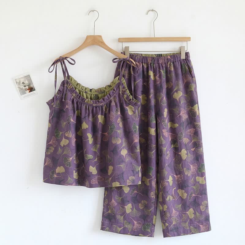 Ginkgo Pyjama-Set mit Camisole-Top und Hose - Lila & Grün - XL - image 16