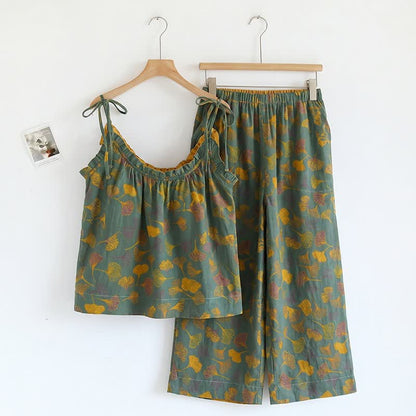 Ginkgo Pyjama-Set mit Camisole-Top und Hose - Grün & Gelb - XL - image 8