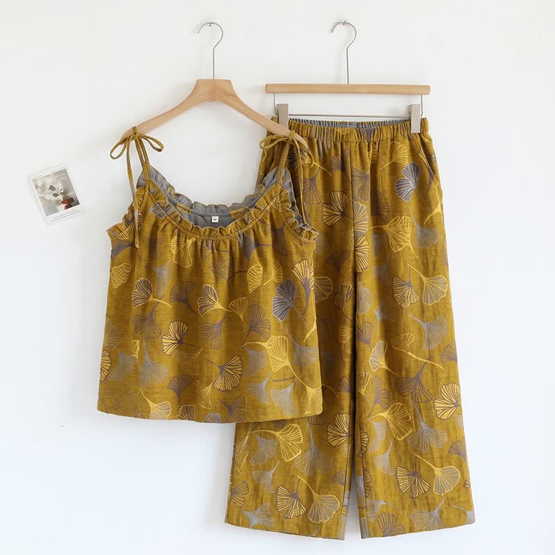 Ginkgo Pyjama-Set mit Camisole-Top und Hose - Dunkelgelb & Hellgrau - XL - image 28