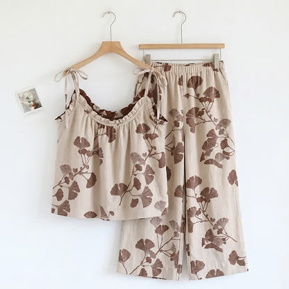 Elegantes Ginkgo-Baumwoll-Pyjama-Set - Beige & Kaffee - XL - image 6