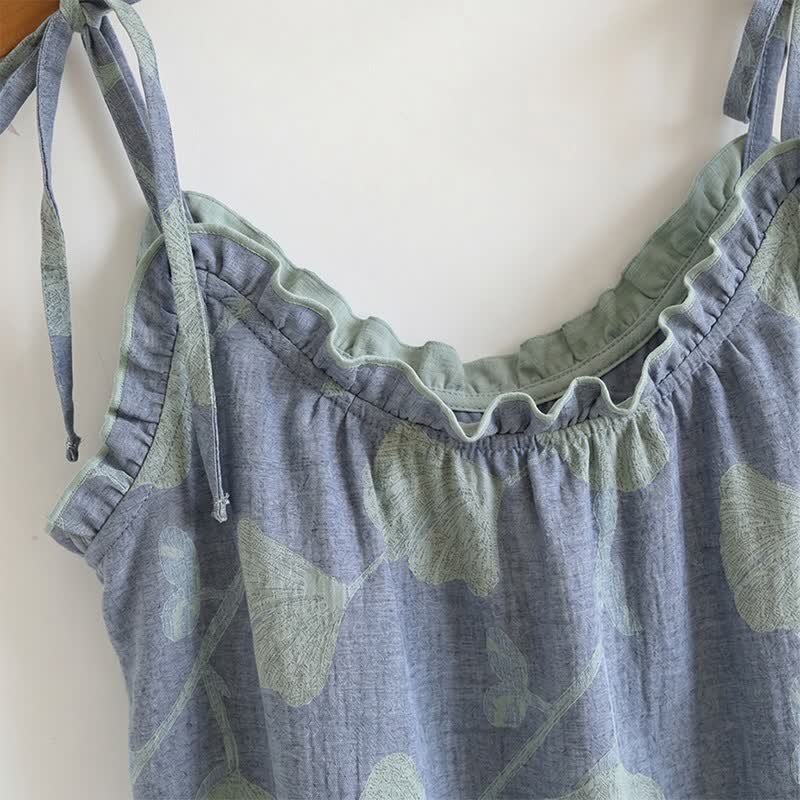Ginkgo-Blatt-Pyjama-Set mit Rüschen und Cami-Oberteil - image 2