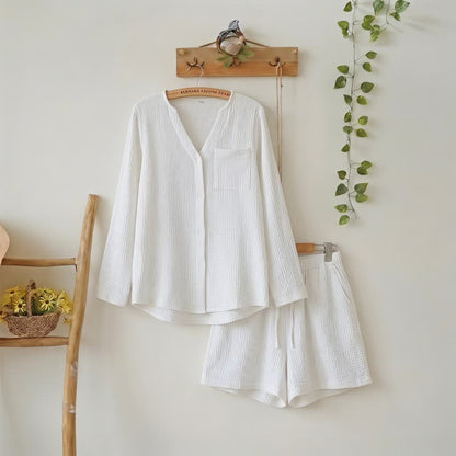 Pyjama-Set aus langärmeligem Oberteil und Shorts - Weiß - L - image 2