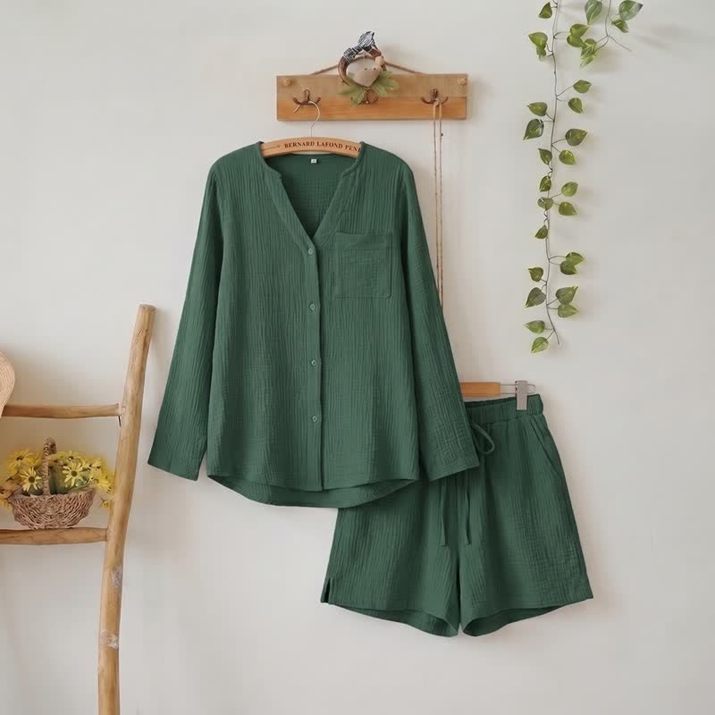Pyjama-Set aus langärmeligem Oberteil und Shorts - Grün - L - image 15