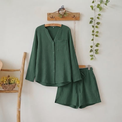 Pyjama-Set aus langärmeligem Oberteil und Shorts - Grün - L - image 15